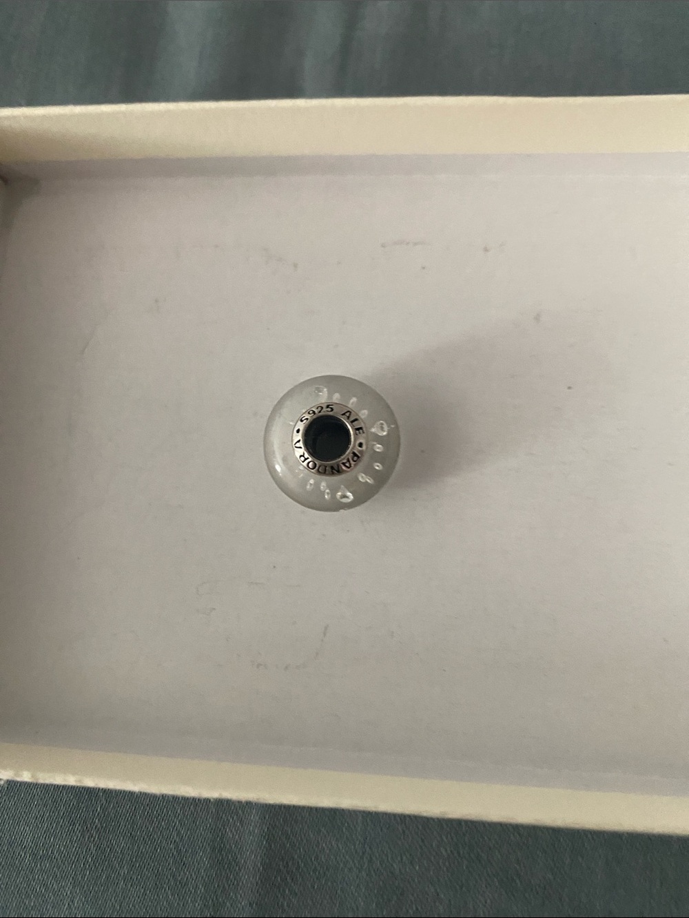 Pandora Silver Tone Bead Charm with Clear Accents